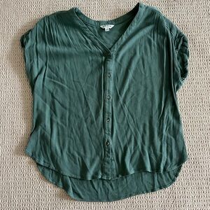 Orvis Forest Green Button-Front V-Neck Blouse